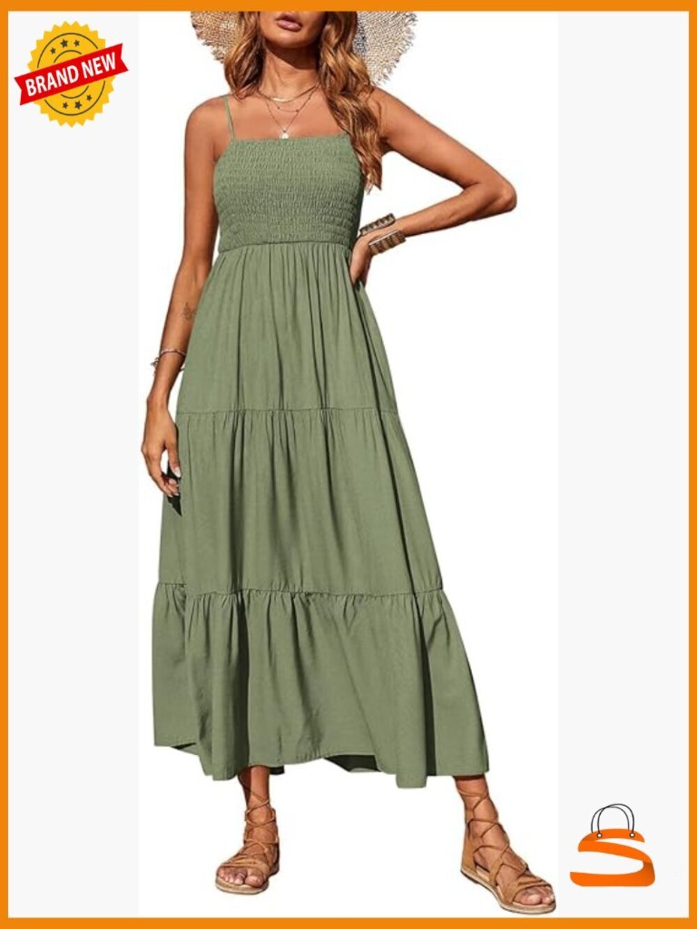 Boho Sleeveless Spaghetti Strap Smocked Tiered Maxi Sundress